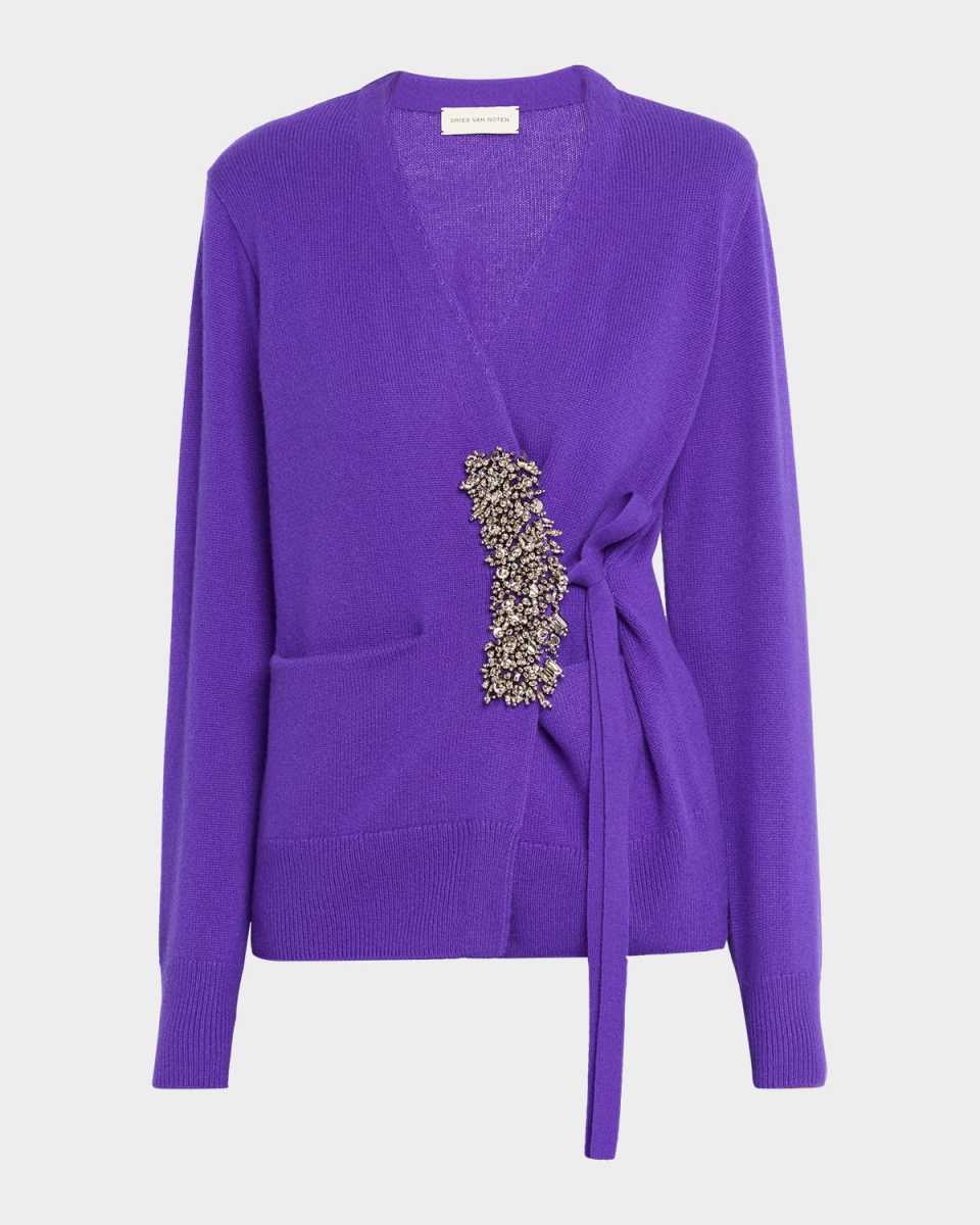 Tiah Beaded Cashmere Wrap Cardigan